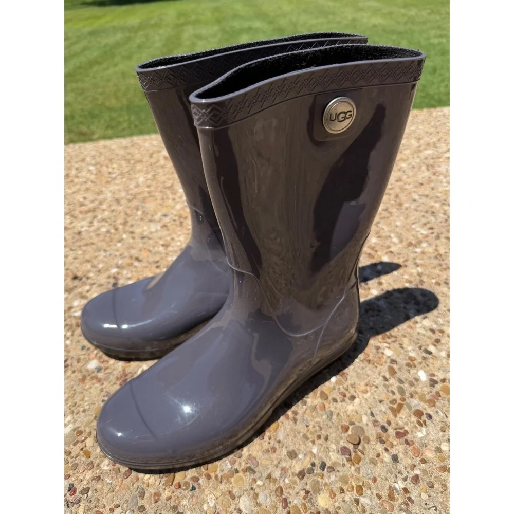 UGG SIENNA WATERPROOF GRAY RUBBER BOOT WOMEN'S RAIN BOOTS SIZE US 7 LOGO